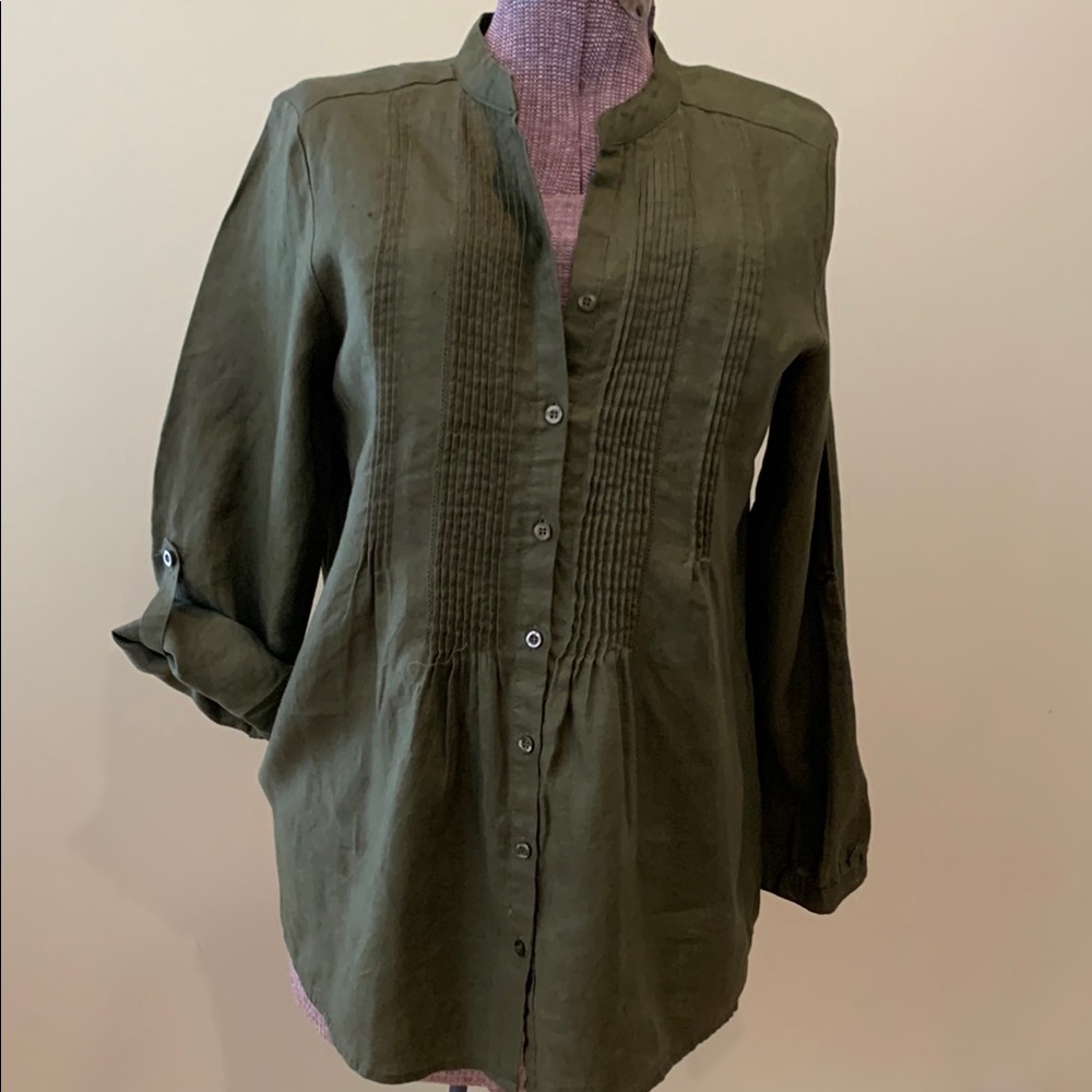 For Cynthia Linen Mandarin Collar Shirt